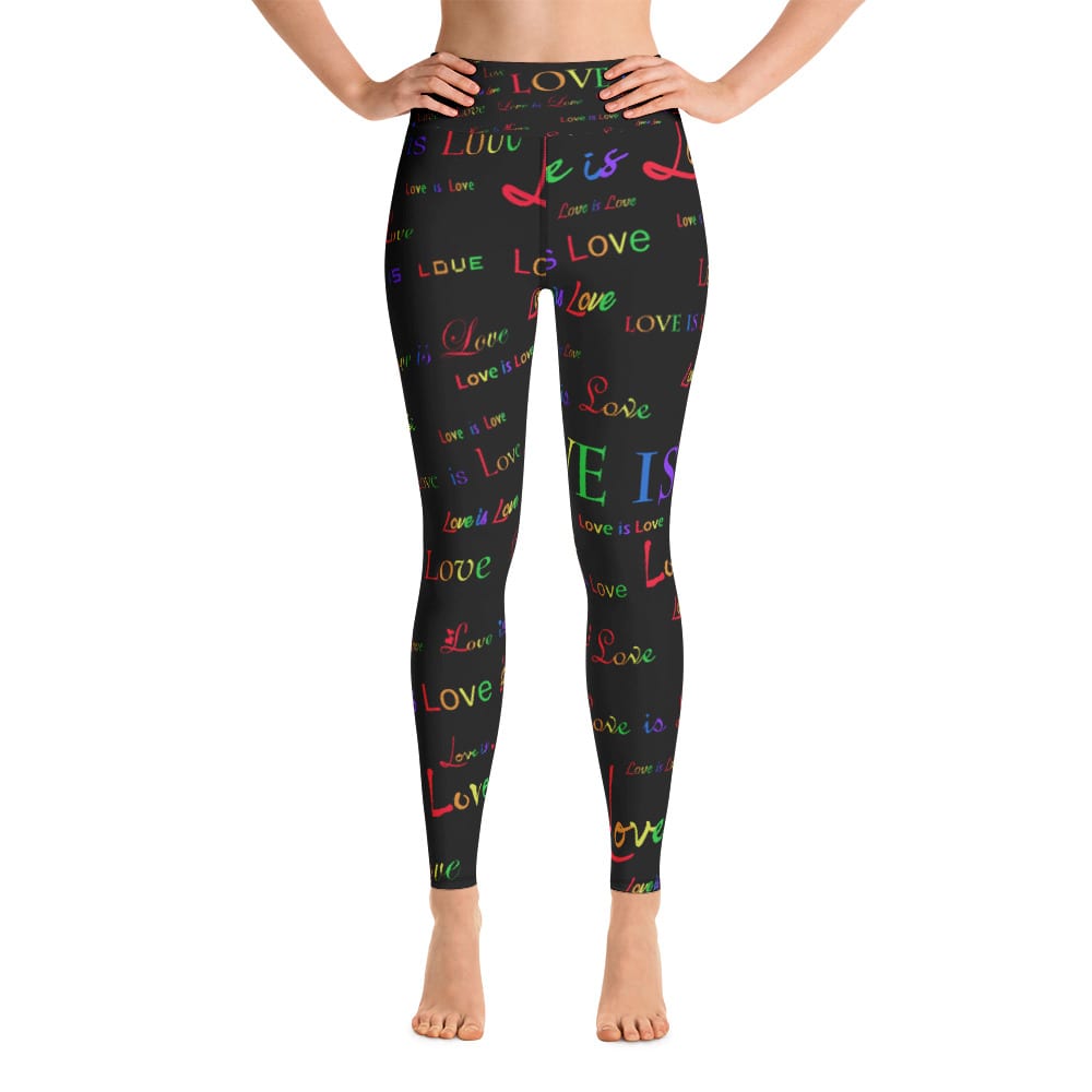 ladies black love is love yoga tights