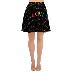 ladies black love is love skater skirt