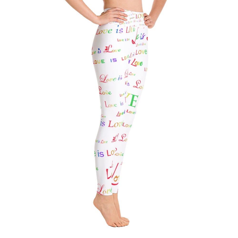 ladies white love is love yoga tights