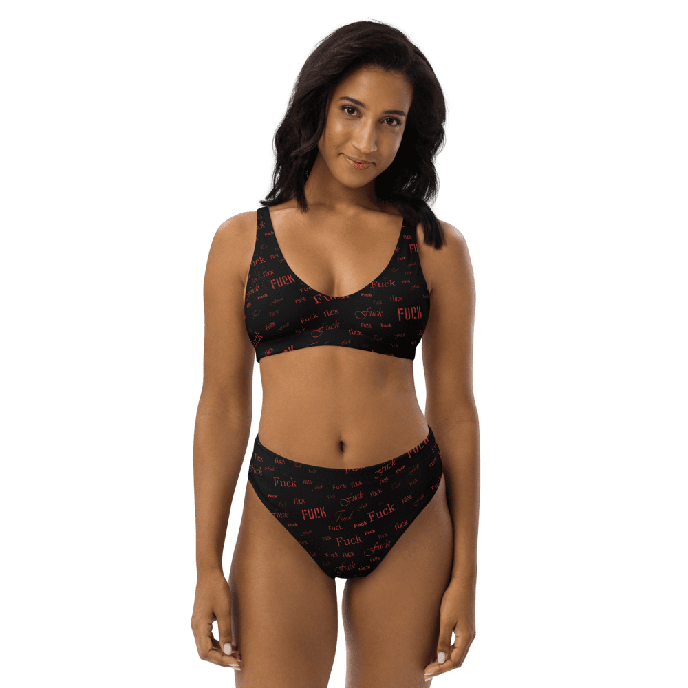 red fuck high-waisted bikini